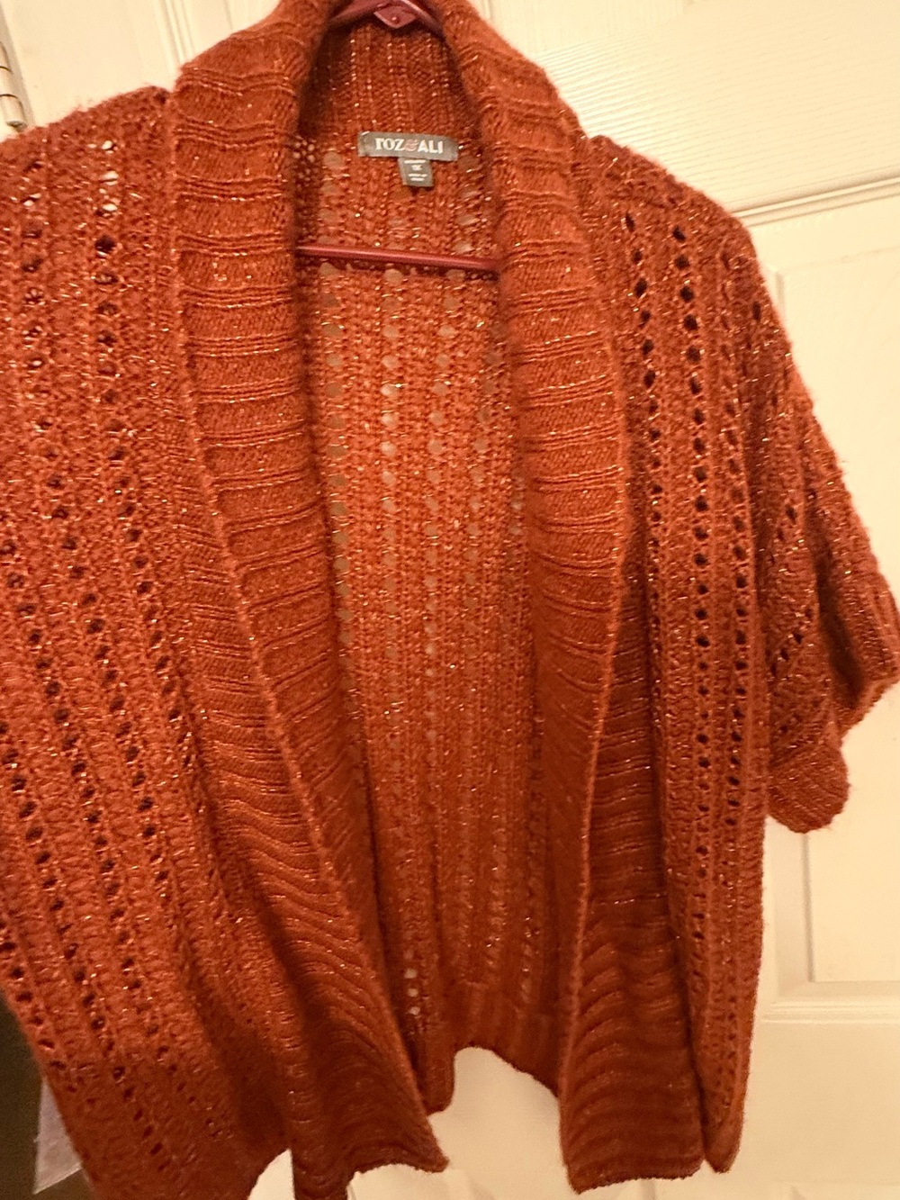 Roz & Ali Rust Open-Front Knit Sweater Cardigan - Picture 6 of 9